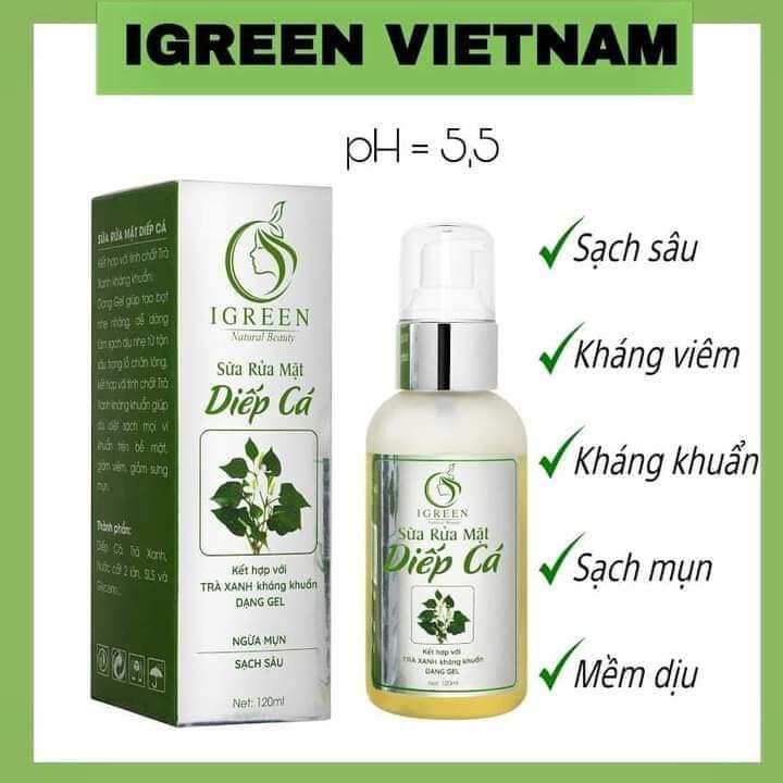 Sữa rửa mặt diếp cá igreen – sạch sâu, ngừa mụn