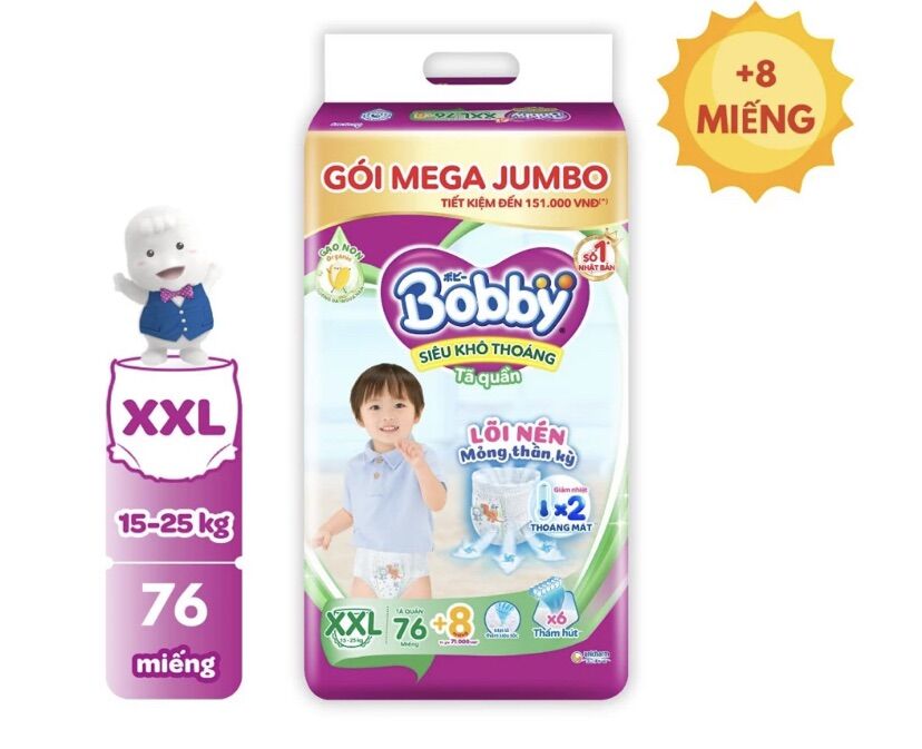 Tả quần bobby xxl76 +8 miếng lõi nén, gạo non mới