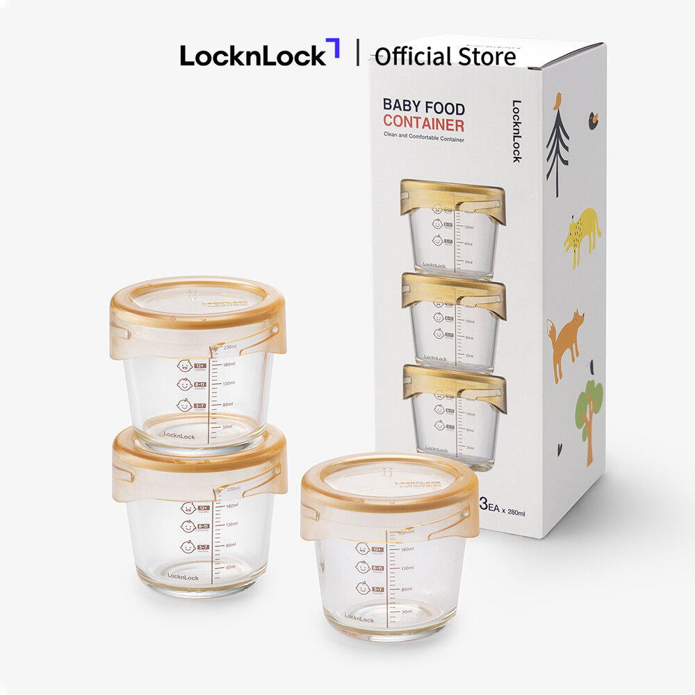 Hộp đựng thức ăn cho trẻ em LockLock baby food container 280ml bằng thủy tinh borosilicate và nhựa tritan LLG542S3IVY