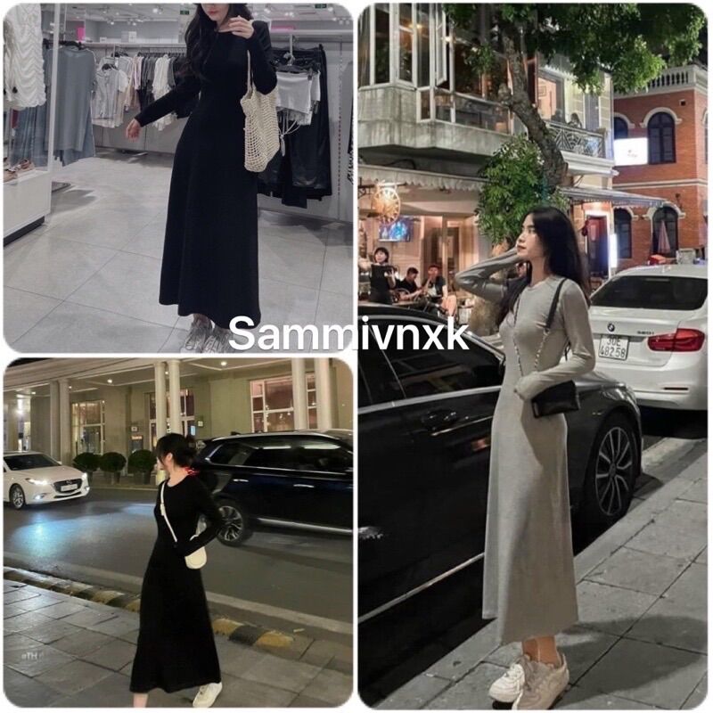 V107- Đầm cổ tròn dài tay dáng xoè Sammivnxk🌟Váy xoè cổ tròn dáng dài🌟freeship