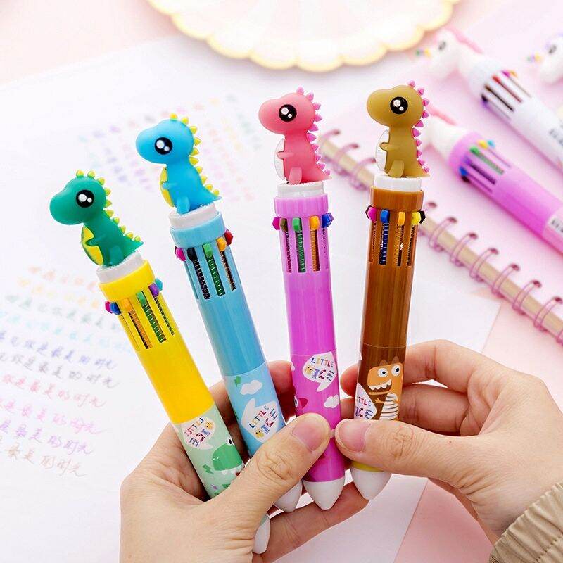 Bút bi 10 màu hình bé khủng long mắt long lanh