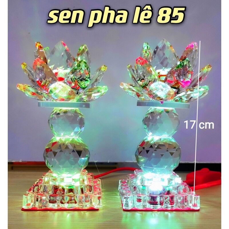Cặp đèn thờ pha lê hoa sen nguyên khối nhiều kích cỡ