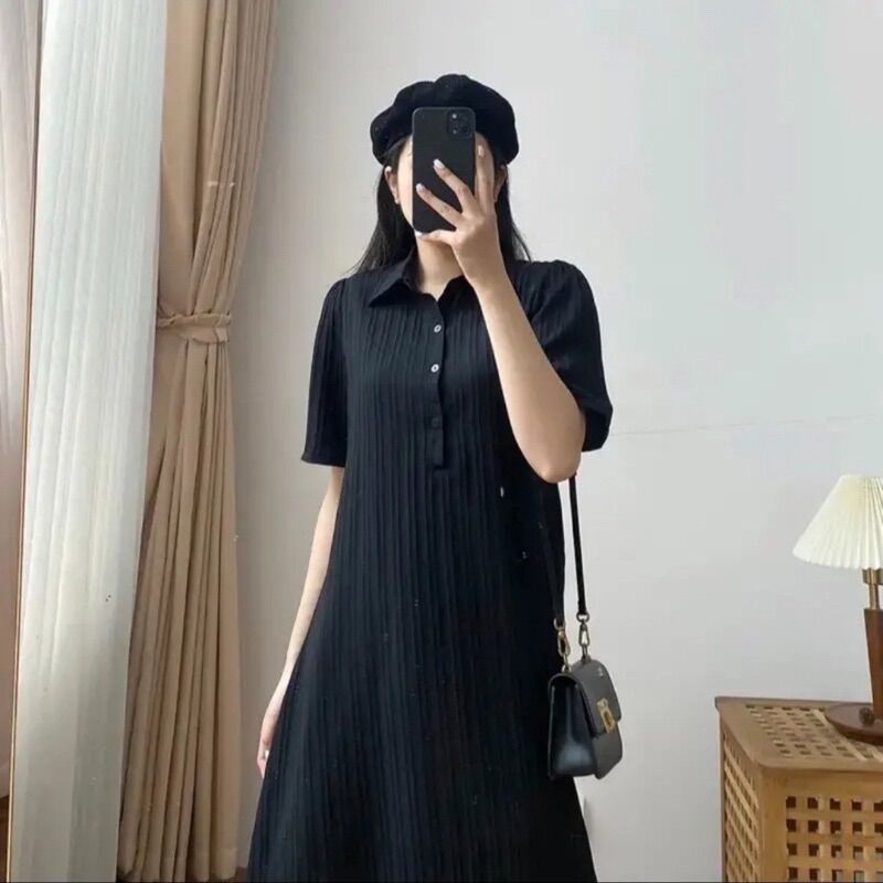 Đầm bầu cổ sơ mi polo đũi gân siêu mát
