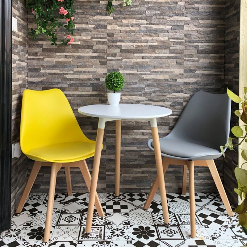 Bàn eames tròn chân gỗ 3 chân xoáy đen - trắng cao 75cm, mặt bàn 60cm
