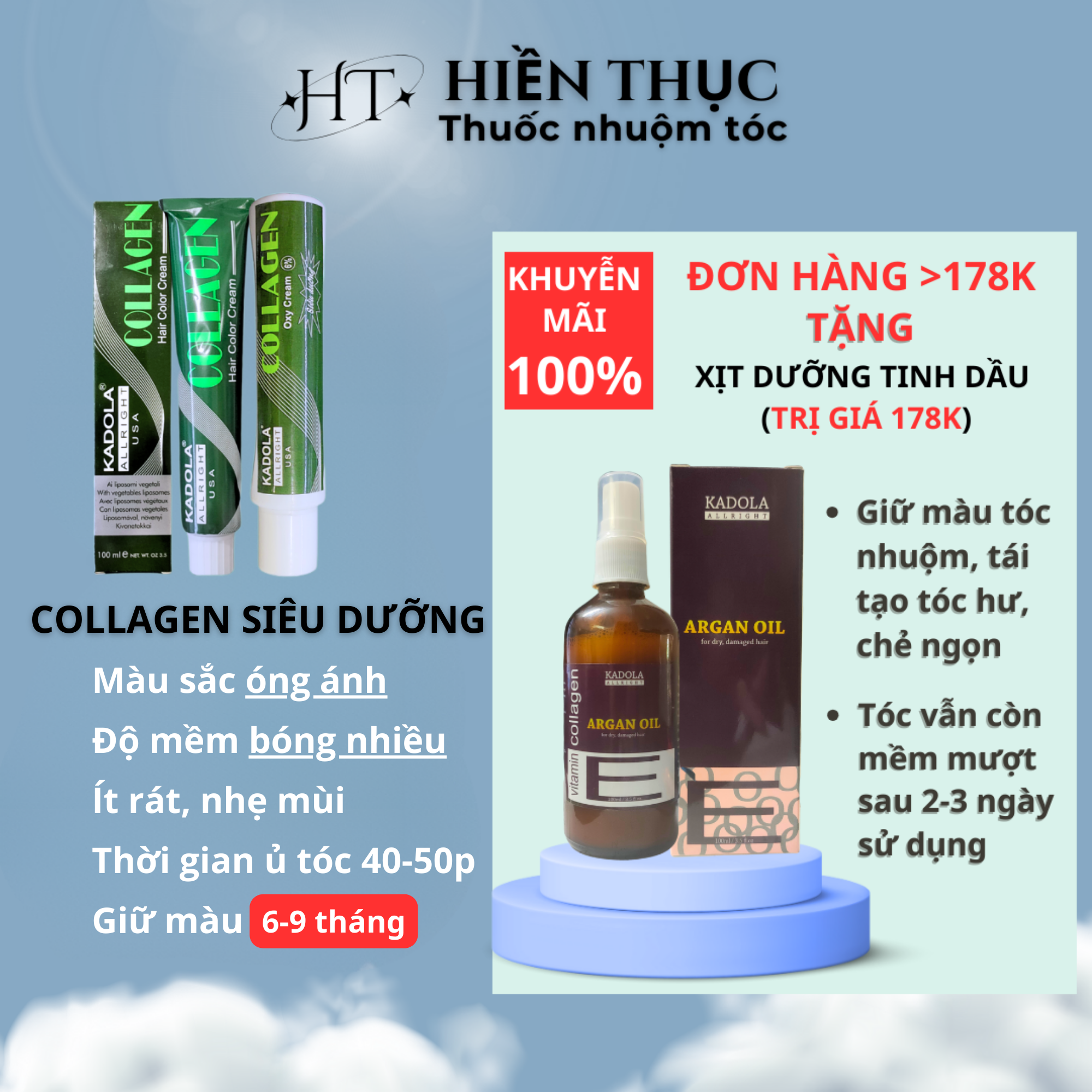 Thuốc nhuộm tóc màu Đen Tuyền tặng kèm dụng cụ nhuộm tóc | Thuốc nhuộm tóc Hiền Thục