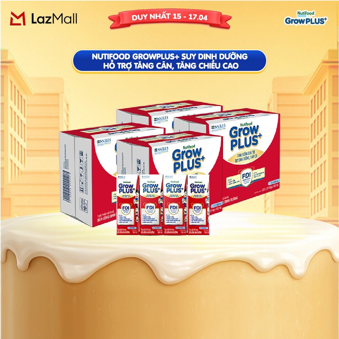 Combo 2 Thùng 48 hộp Sữa Nước Pha Sẵn Nutifood GrowPLUS+ Suy Dinh Dưỡng (Đỏ) Ít đường 180ml - Hỗ Trợ Tăng Cân, Tăng Chiều Cao - Trên 1 tuổi (Bao bì tùy đợt nhập hàng)