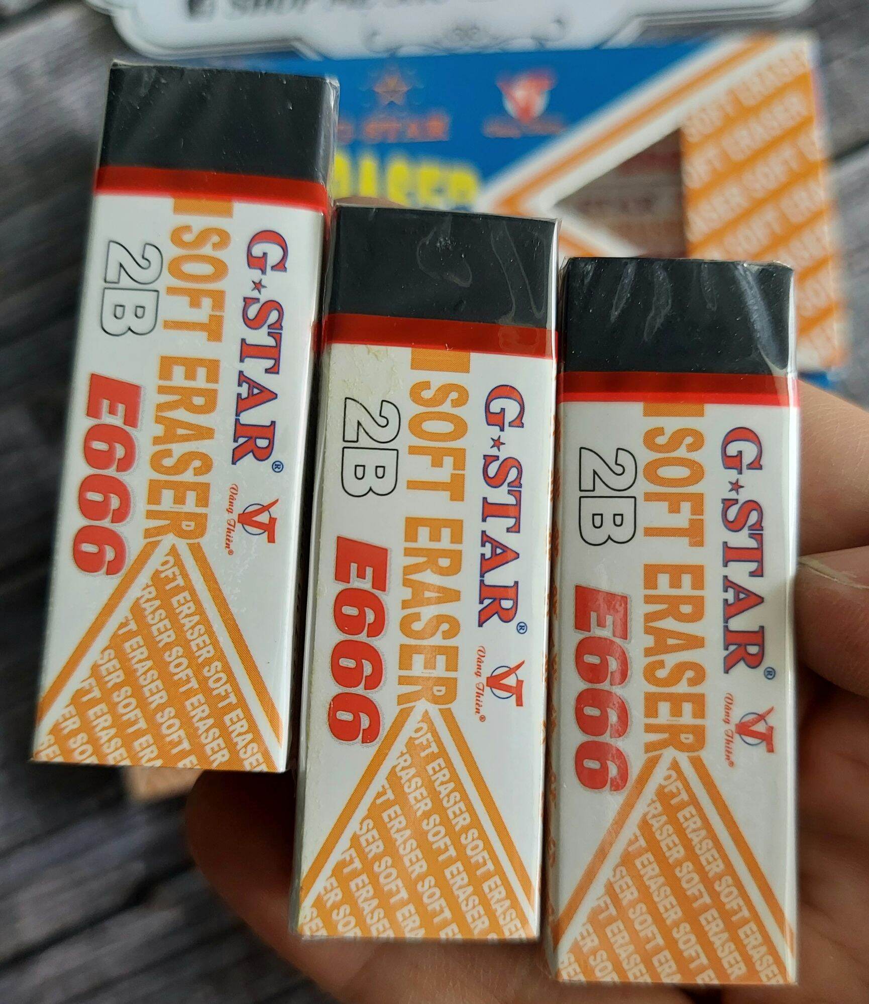 SET 5 GÔM BÚT CHÌ E666 TRẮNG HOẶC ĐEN