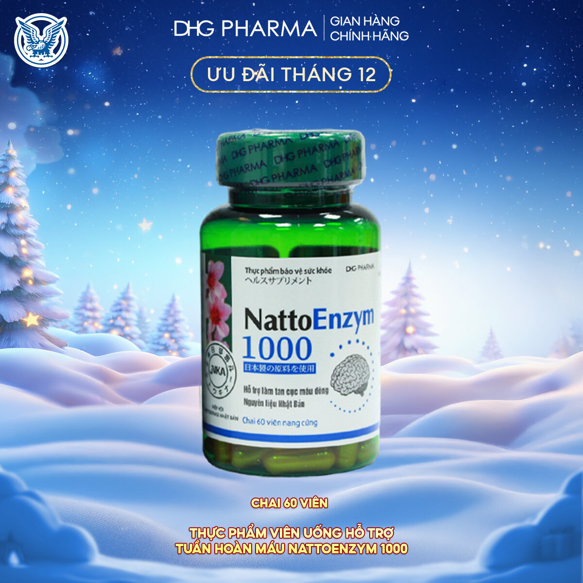  TPCN NattoEnzym 1000 Hỗ trợ giảm nguy cơ hình thành huyết khối giảm nguy cơ tắc nghẽn mạch máu - Chính hãng DHG Pharma 