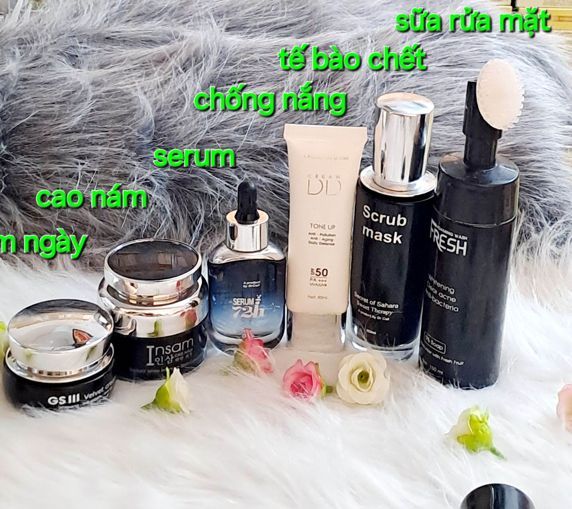 Giá sỉ trọn bộ cao nám insam ,serum, kem ngày , chống nắng , sữa rửa mặt