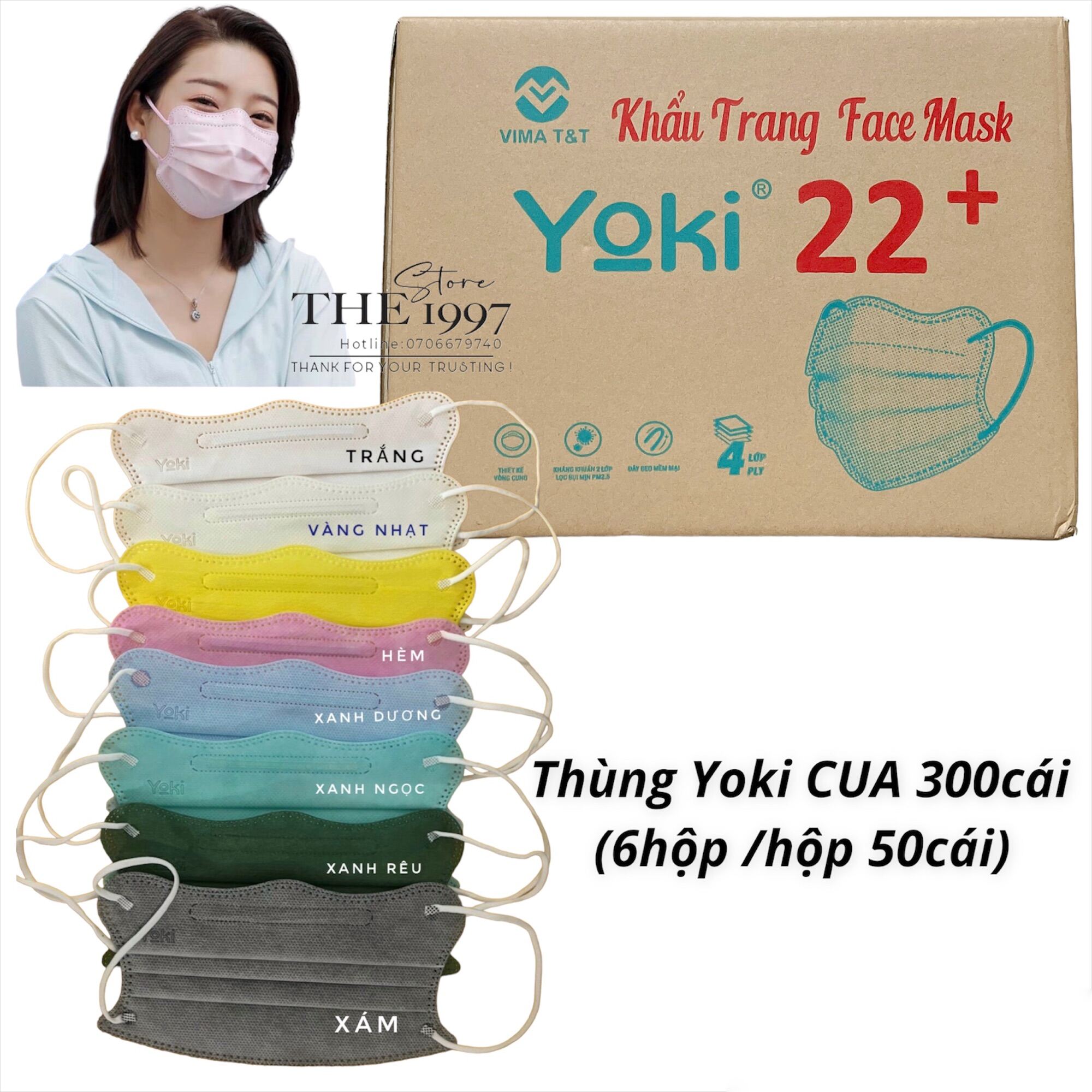 Khẩu Trang Yoki Cua 22+ (Hộp 50cái) 4Lớp kháng khuẩn ,form cải tiến của khẩu trang y tế ,sản phẩm khẩu trang người lớn