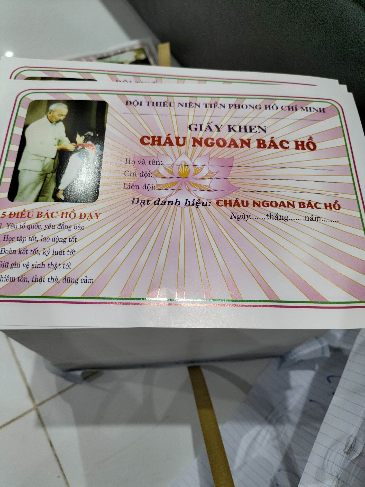 Giấy khen cháu ngoan bác hồ (100 tờ)