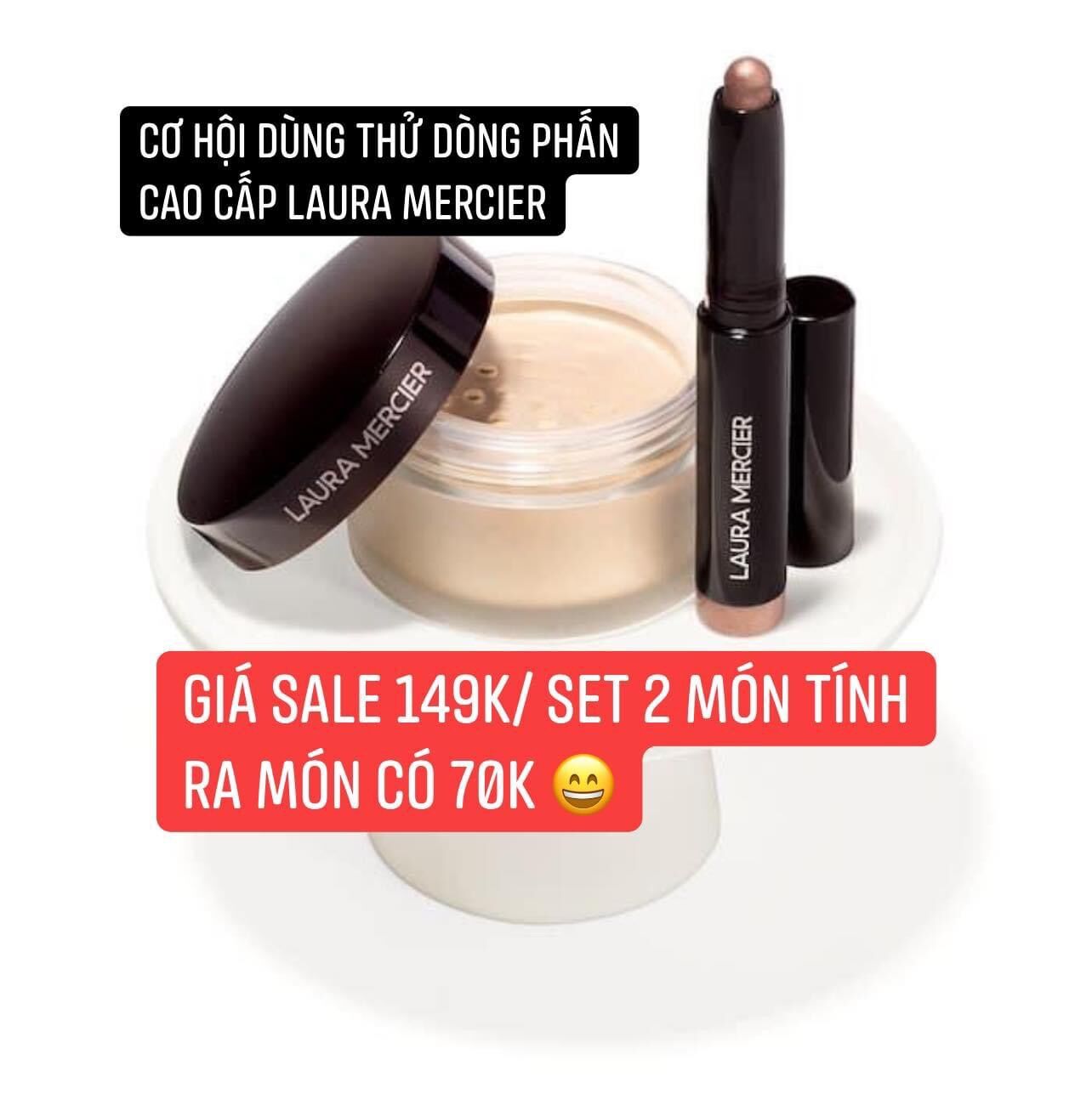 Set Laura Mercier mini phấn phủ và sáp mắt nhũ