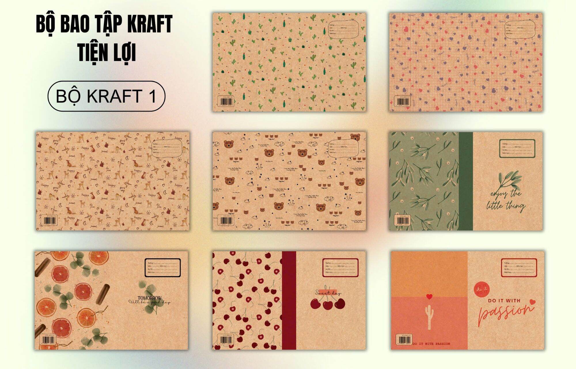 Giấy Bao Tập Tiện ích giấy Kraft hình siêu đẹp có lồng bao kiếng ngoài dày(1xấp/10 tờ/1 hình)