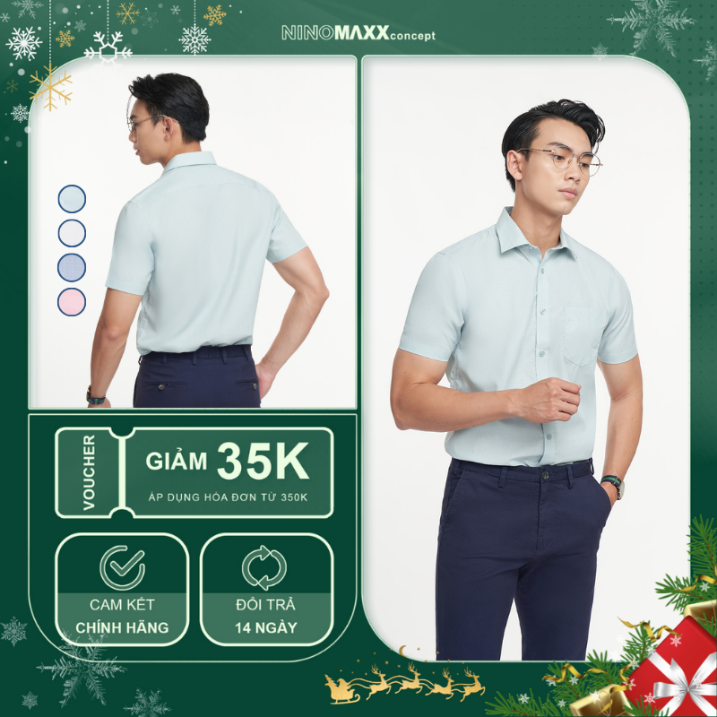 [Nhập FALAZSOCIAL1212 - Giảm 15% tối đa 122K]N&M Club Áo sơ mi tay ngắn Basic Nam cotton 2104125