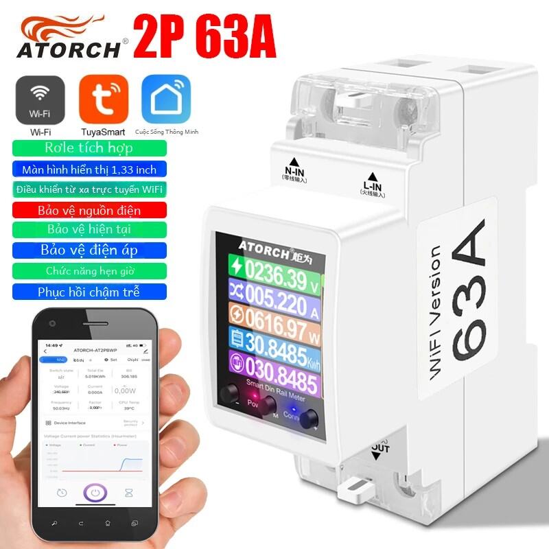 ATORCH 2P 63A Tuya WiFi Thông Minh Ngắt Mạch Điện Với Đo Năng Lượng KWh Điện Hẹn Giờ Rơ Le Điều Khiển Từ Xa Thông Qua Ứng Dụng Cuộc Sống Thông Minh