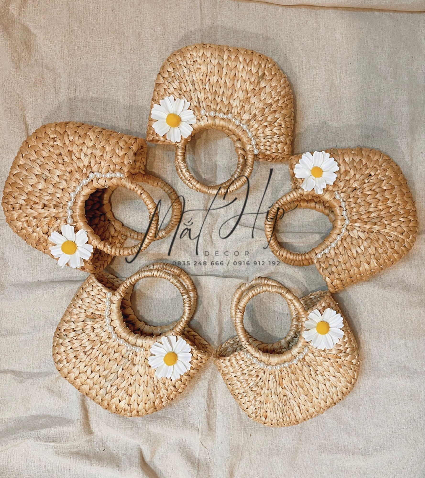 Xưởng SX túi lục bình đính hạt cườm và hoa cúc handmade có lót vải