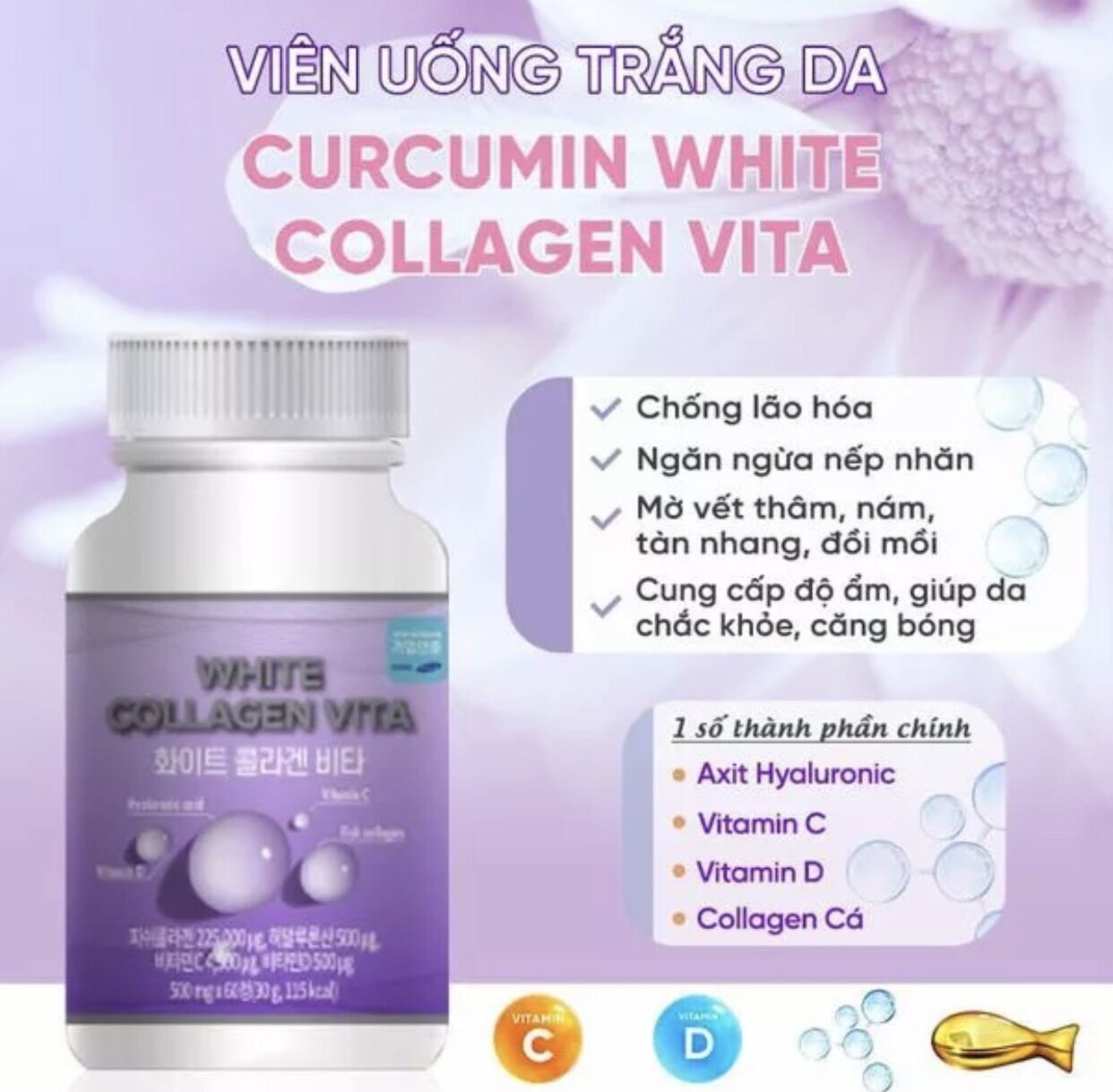 Collagen trắng da căng da White Vita Hàn Quốc - Hộp 60v dùng 1 tháng