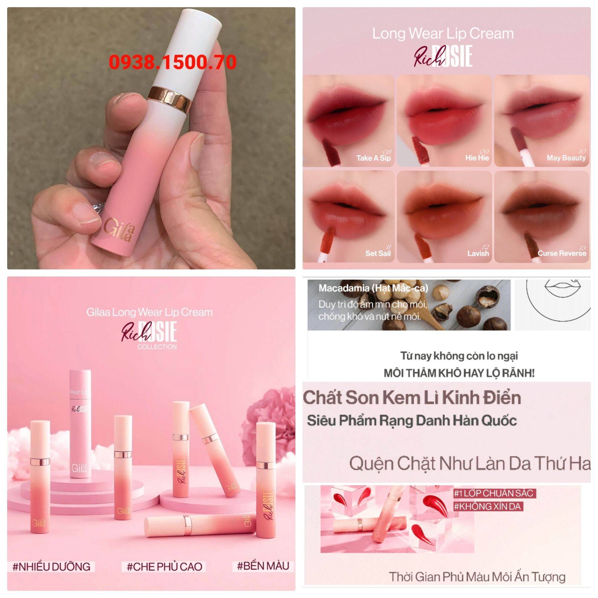 Son Kem Lì Gilaa Long Wear Lip Cream Rich Rosie Collection