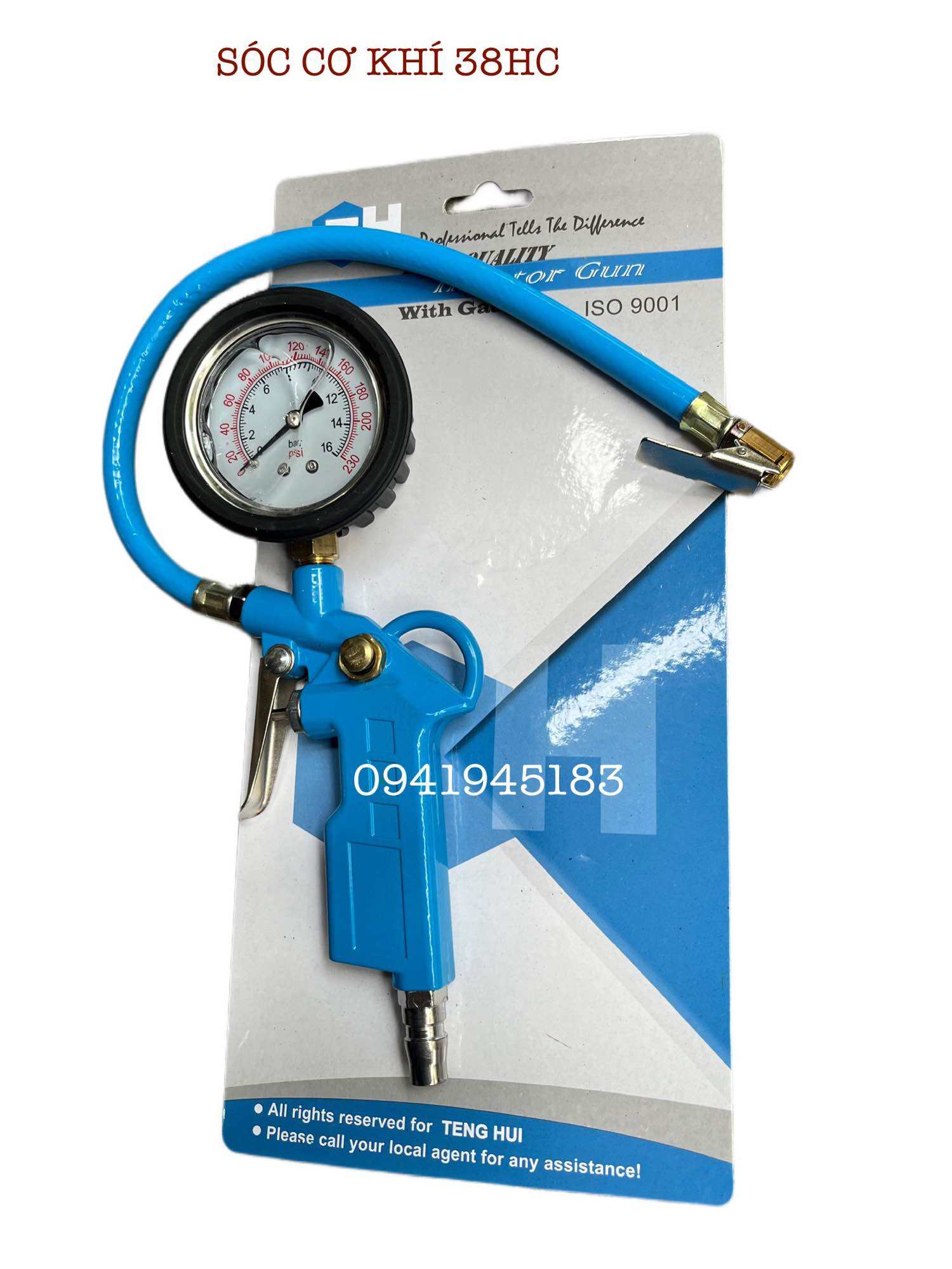 Đầu vòi bơm lốp ô tô, xe máy kèm đồng hồ đo áp suất có dầu