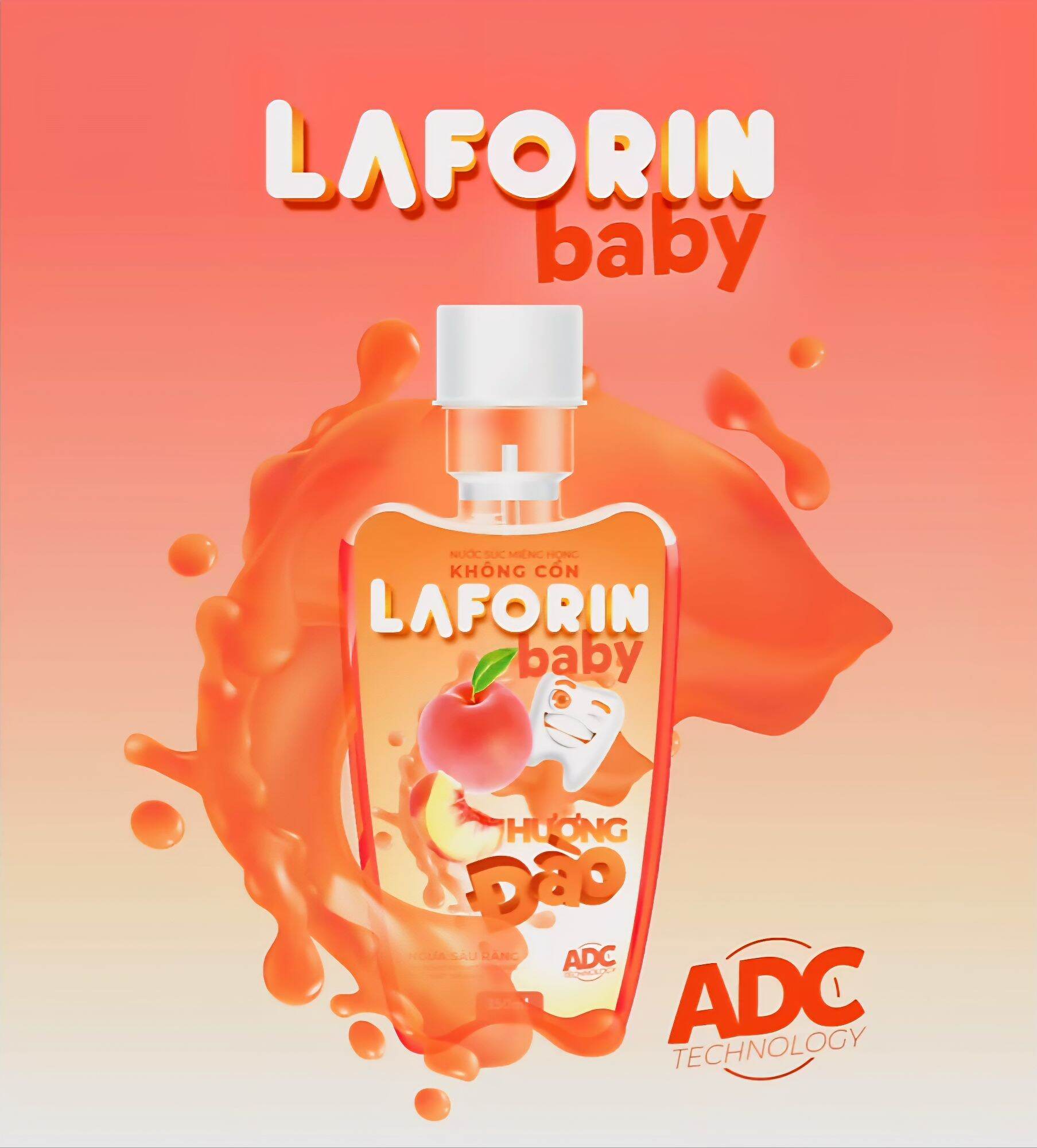 Nước Súc Miệng Laforin Baby Hương Đào 350ml, Ngăn Ngừa Răng Mất, Không Cồn, Cho Trẻ Em, Chiết Xuất K