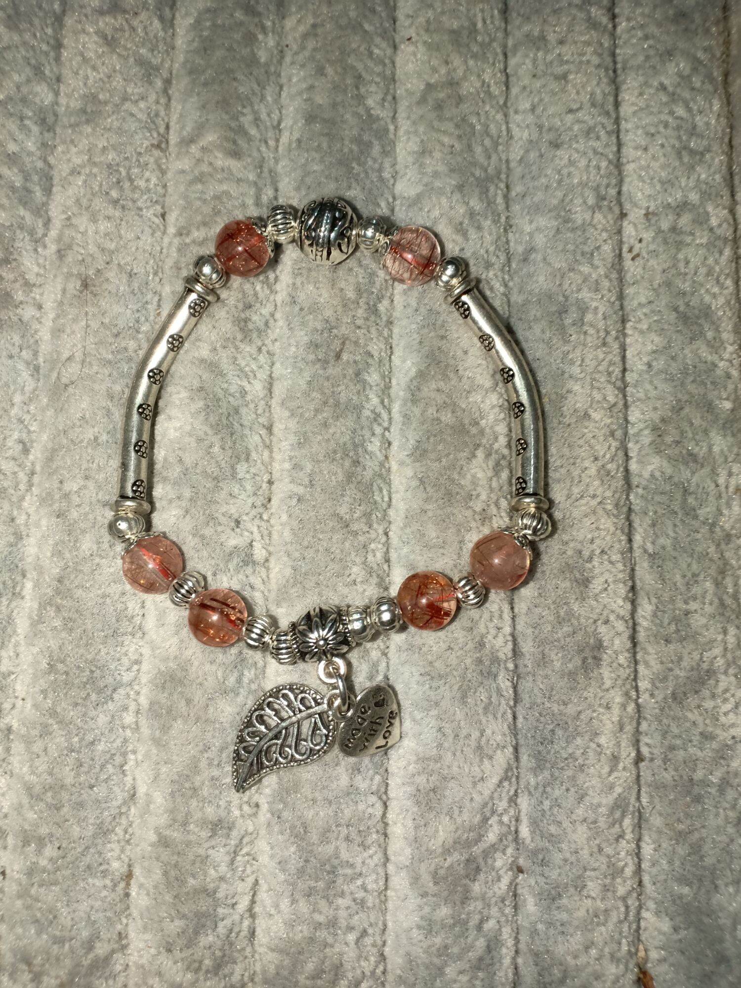 Lắc Tay Charm Bạc Thái Mix Đá Thạch Anh Tóc Đỏ Tự Nhiên