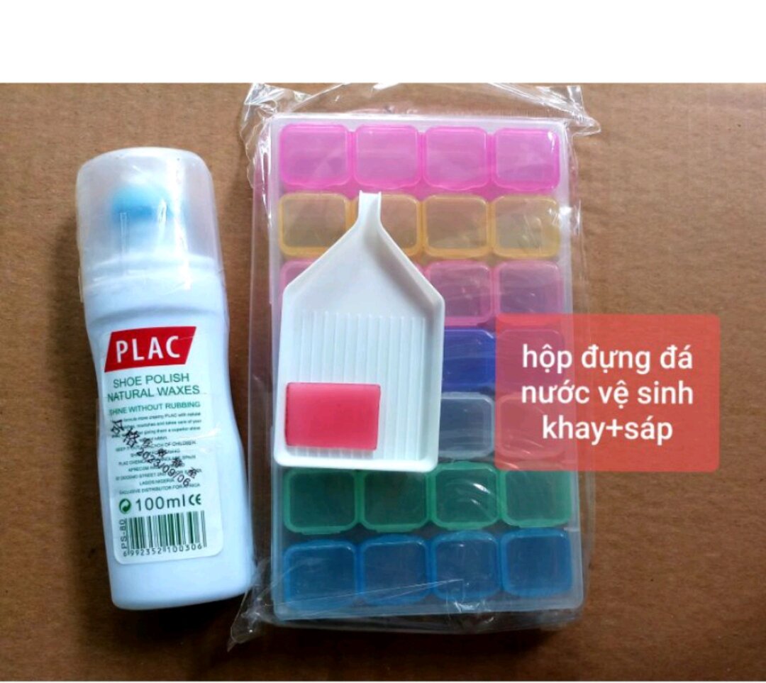 Set dụng cụ làm tranh đá( hộp đựng đá, khay+sáp, nước vệ sinh tranh, bút đèn, bút chống trầy