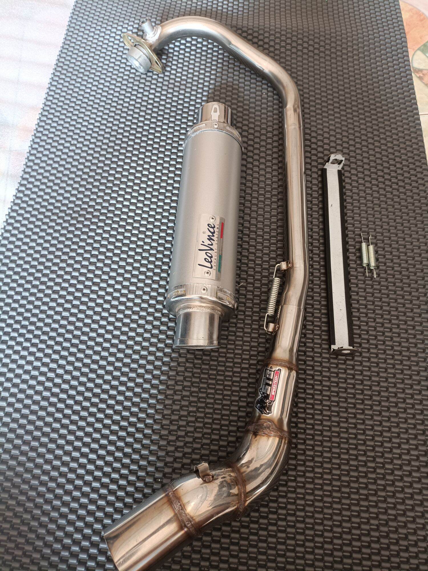 Leovince silver exhaust with neck 2-piece set from STB raiseder fi Satria fi