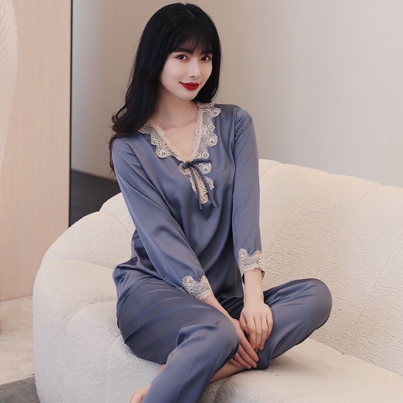 Bộ đồ lụa mặc ngủ, mặc nhà phối ren cao cấp- C98