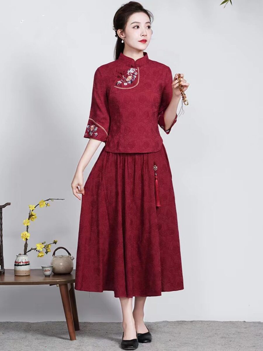 Váy Sườn Xám Cổ Điển Cho Nữ Cỡ Lớn Thêu Hoa Phong Cách Cải Tiến Trang Phục Hanfu Trang Phục Trung Hoa Truyền Thống