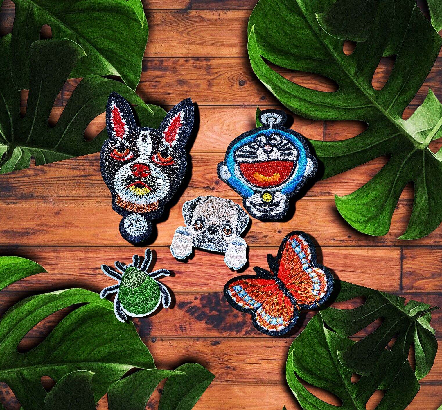 Combo 5 sticker thêu patch ủi tặng keo chuyên dụng trang trí quần áo hình các con vật hoạt hình