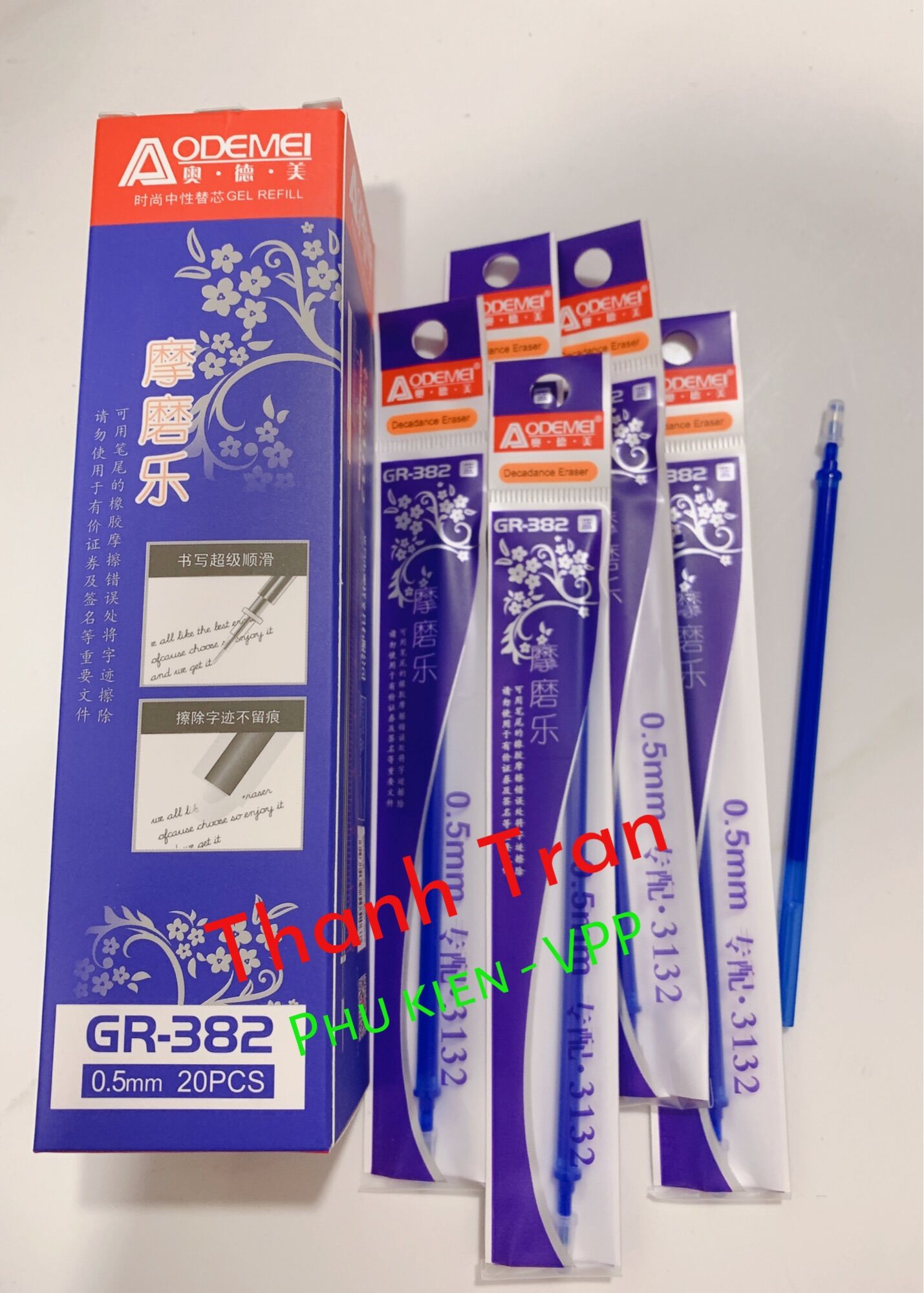 Hộp 20 Ruột bút bôi xoá được mực xanh/tím (thay vào bút gel dạng nắp đậy)