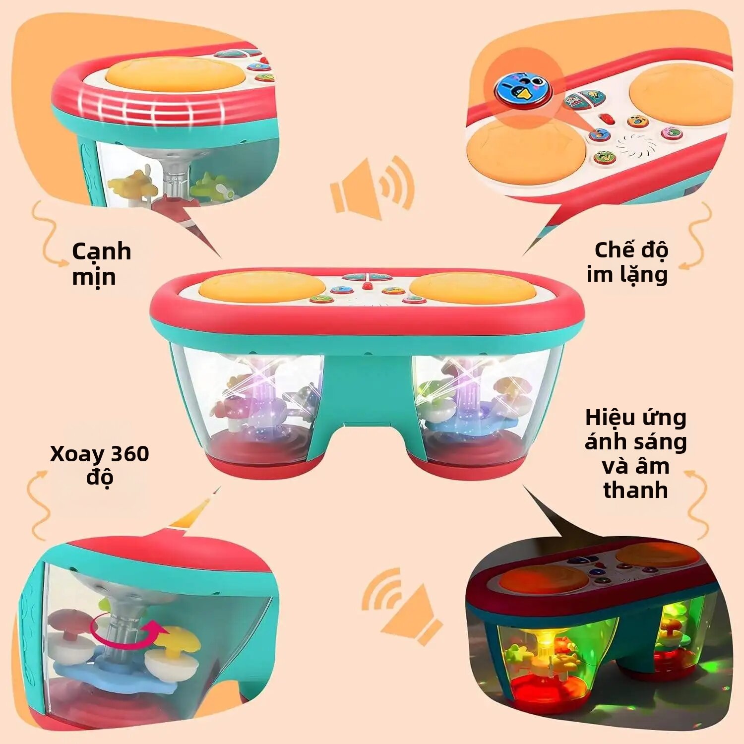 Đồ Chơi Âm Nhạc Đa Chức Năng Cho Trẻ Em Trống Điện Tử Chơi Bằng Tay Có Đèn Nhấp Nháy & Hiệu Ứng Âm Thanh Để Bé Chơi Phát Triển Vận Động