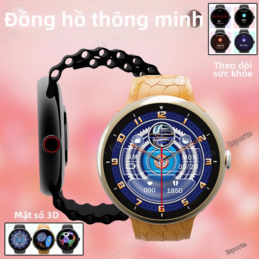 Đồng Hồ Thông Minh Màn Hình AMOLED Dành Cho Nữ Nam, Tích Hợp GPS, Cảm Biến Nhịp Tim, Gọi Bluetooth, Chống Nước, Theo Dõi Thể Dục, Màn Hình Tròn