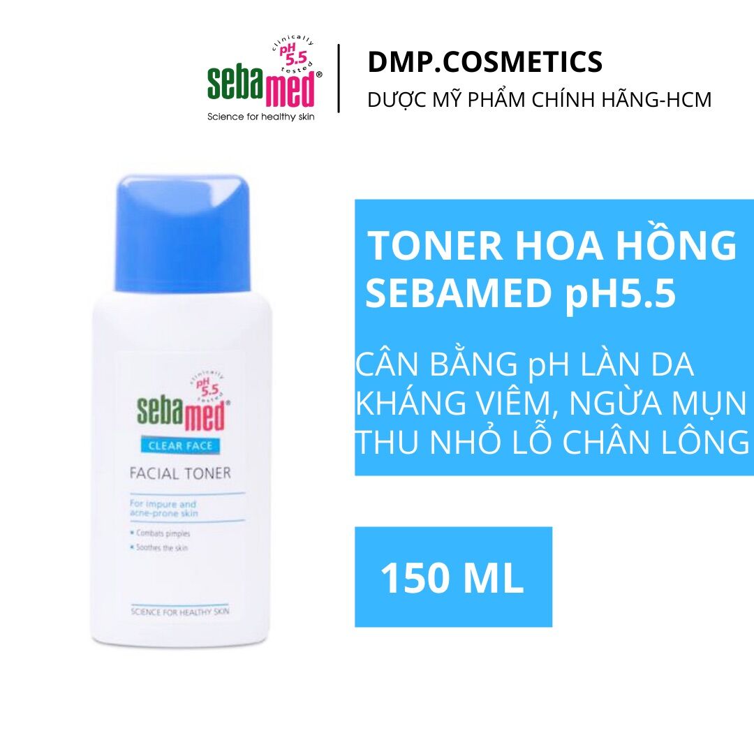 Toner nước hoa hồng se khít lỗ chân lông, nước cân bằng da SEBAMED pH5.5 Clear Face Deep Cleansing Facial Toner 150ml