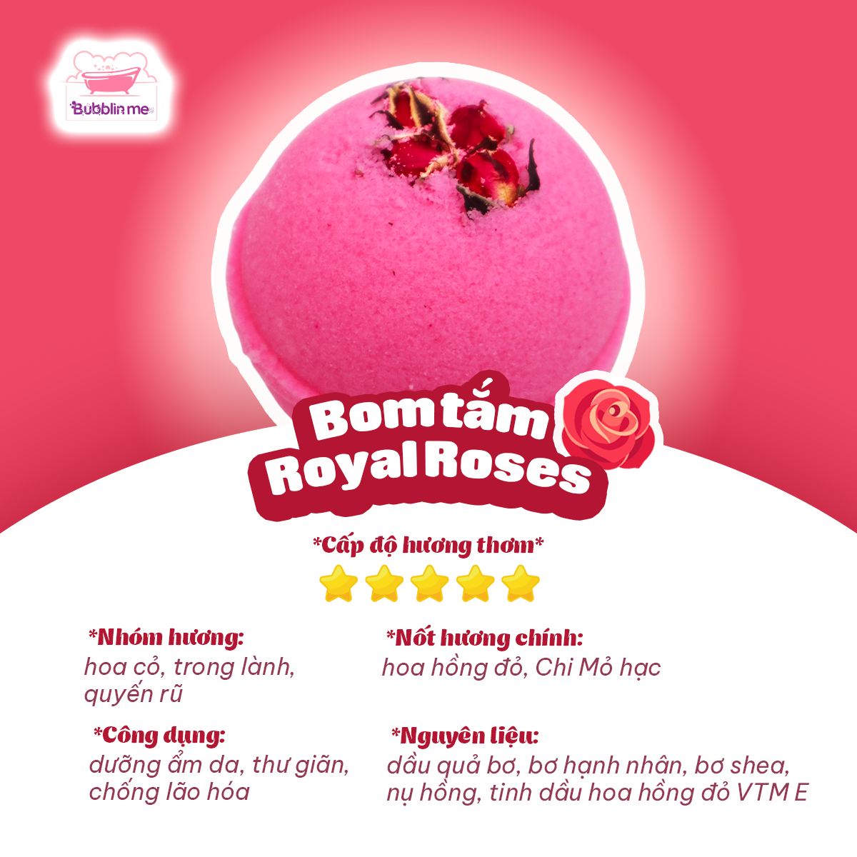 Bom tắm Royal Roses bath bomb Bubblin me