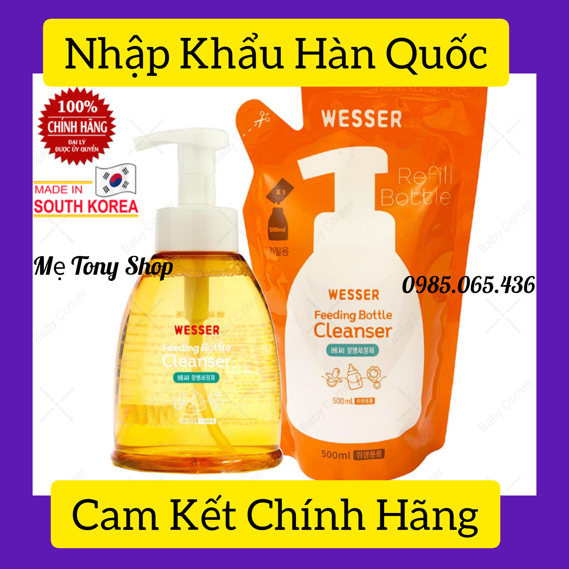 [An Toàn 100%]Nước Rửa Bình Sữa WESSER 500ml Hàn Quốc (Chính Hãng 100%)