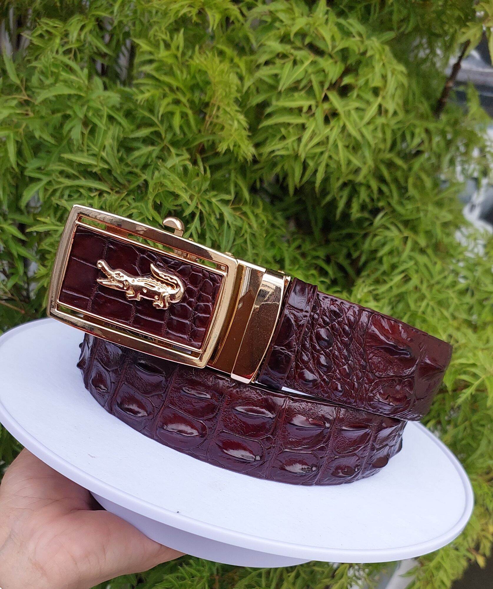 thắt lưng da cá sấu thật dây liền cai 4cm chất da cá tươi xịn
