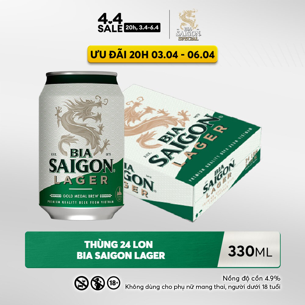 Alcohol Content 4.3% - Box of 24 Cans of Saigon Lager Beer 330ml