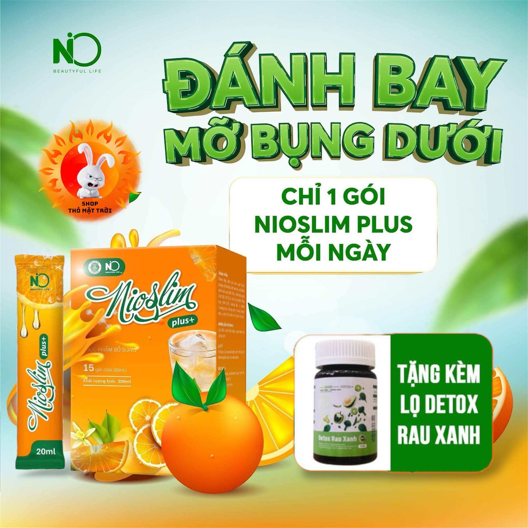 Siro Giảm Cân Vị Cam Nio Slim Plus+ (15 Gói) Tặng Hộp Detox Rau Xanh