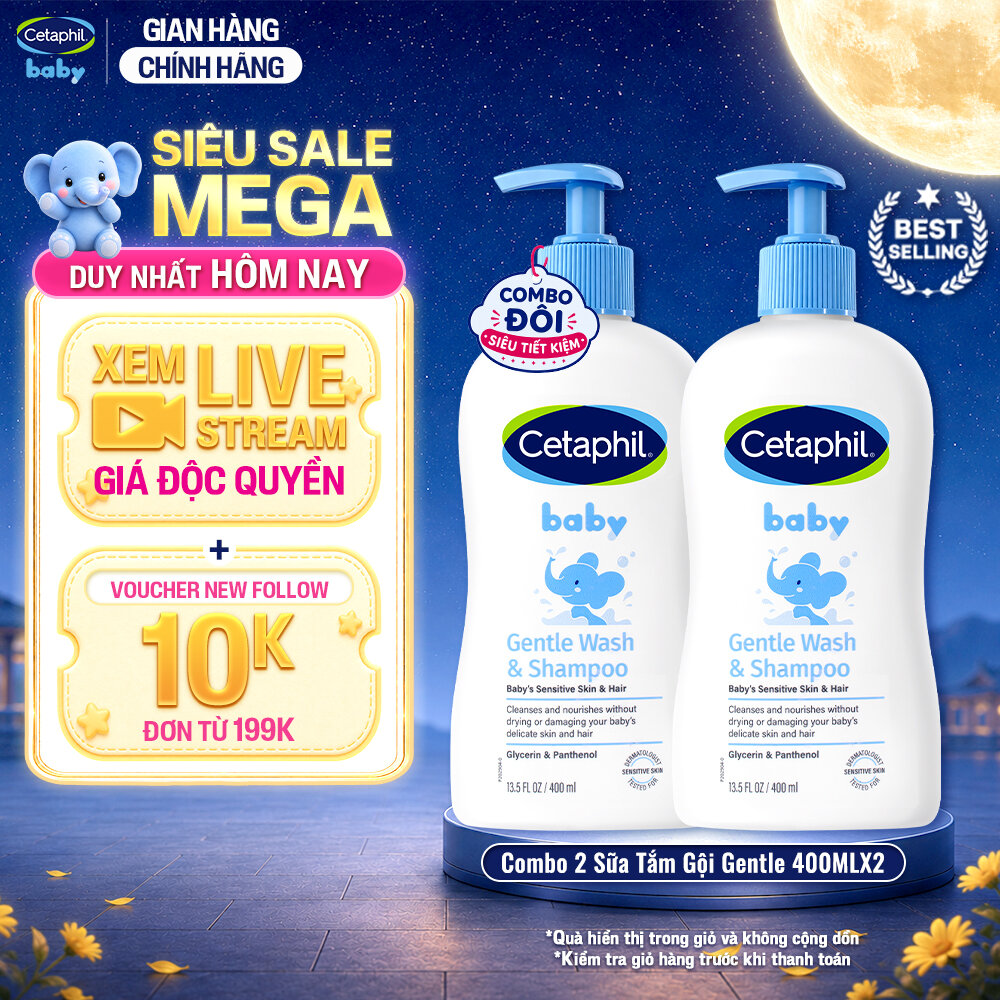 Combo 2 Sữa tắm gội dịu lành cho bé Cetaphil Baby Gentle Wash  Shampoo 400ml/chai