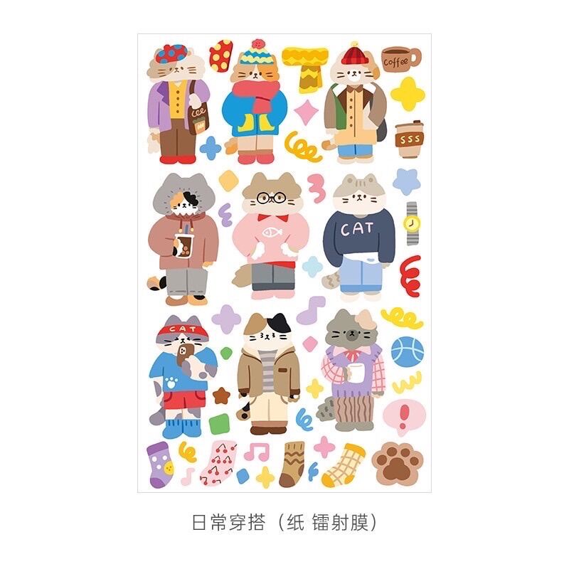 Sticker gấu cán nhũ lấp lánh trang trí sổ, toploader