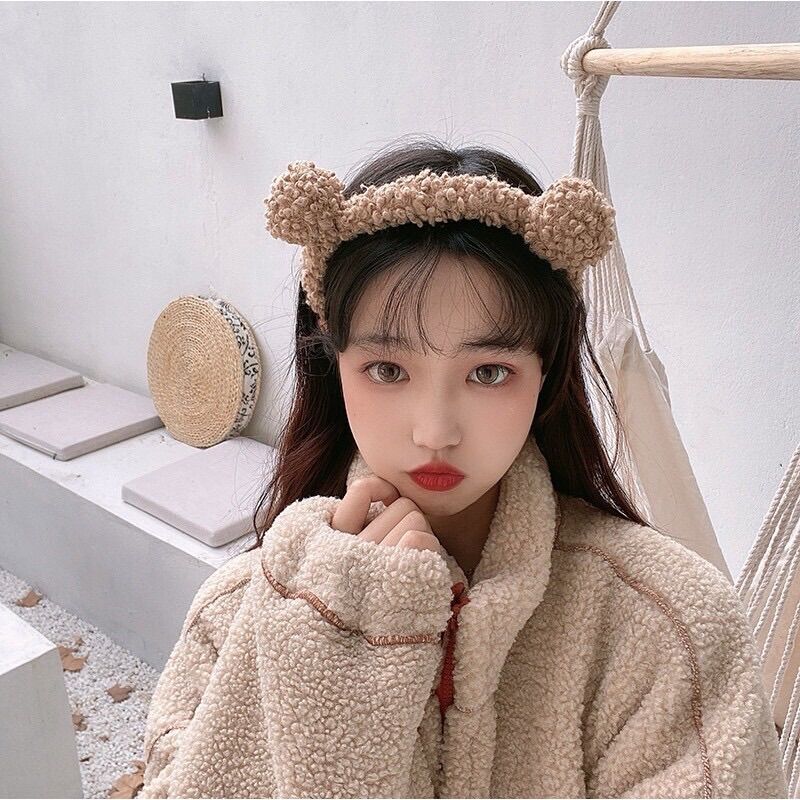Băng đô bờm cài tóc tai gấu cute phong cách Hàn