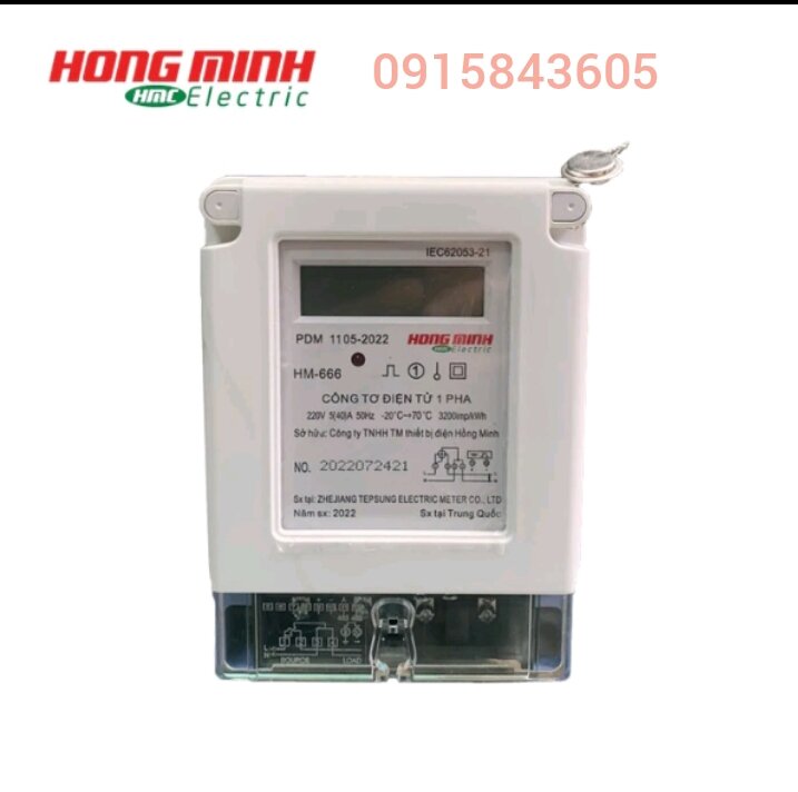 CÔNG TƠ ĐIỆN TỬ 1PHA LCD HM666-5(40)A HỒNG MINH