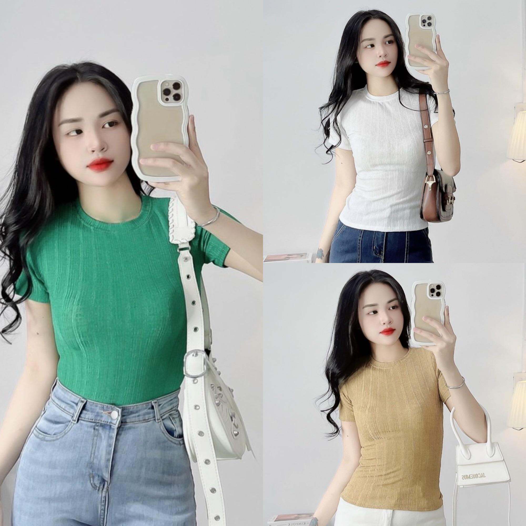 Áo thun ôm body nữ Gân Nhún Quảng Châu