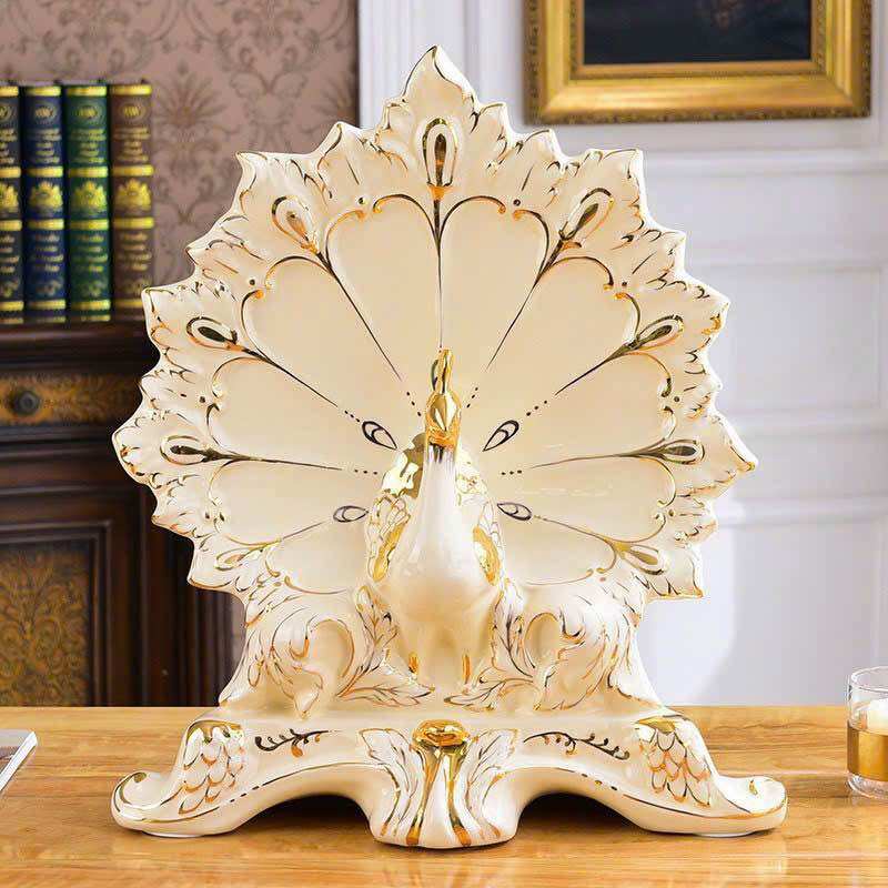 Tượng chim công decor phòng khách bằng gốm sứ Cao Cấp.