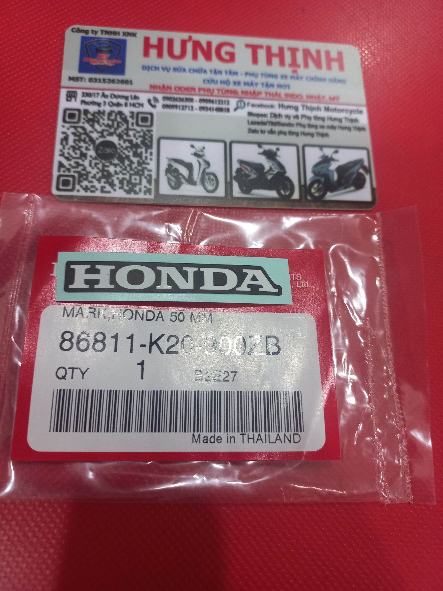Tem chữ honda dán dè sau : clicl , vario size 50mm