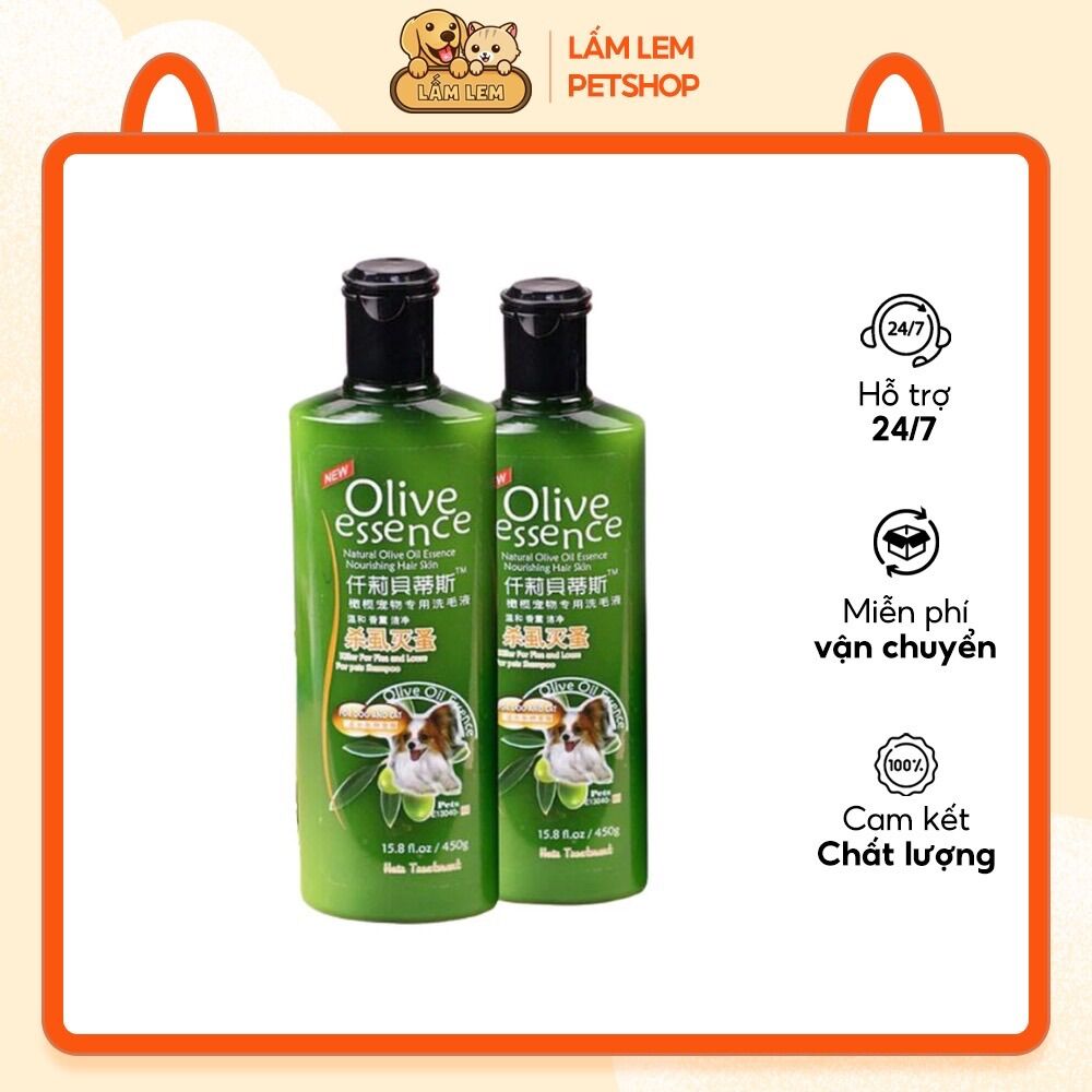 Sữa tắm olive essence cho chó mèo chai 450ml, sữa tắm cho thú cưng lấm lem petshop