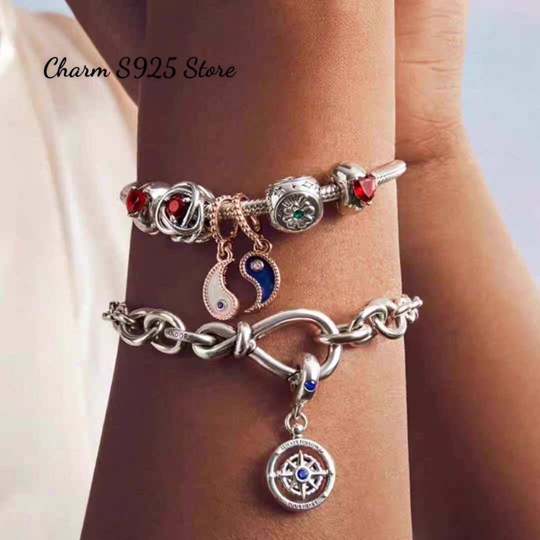 CHARM PAN ALE KHOÁ CHẶN ĐÍNH ĐÁ ĐỎ BẠC S925 CAO CẤP