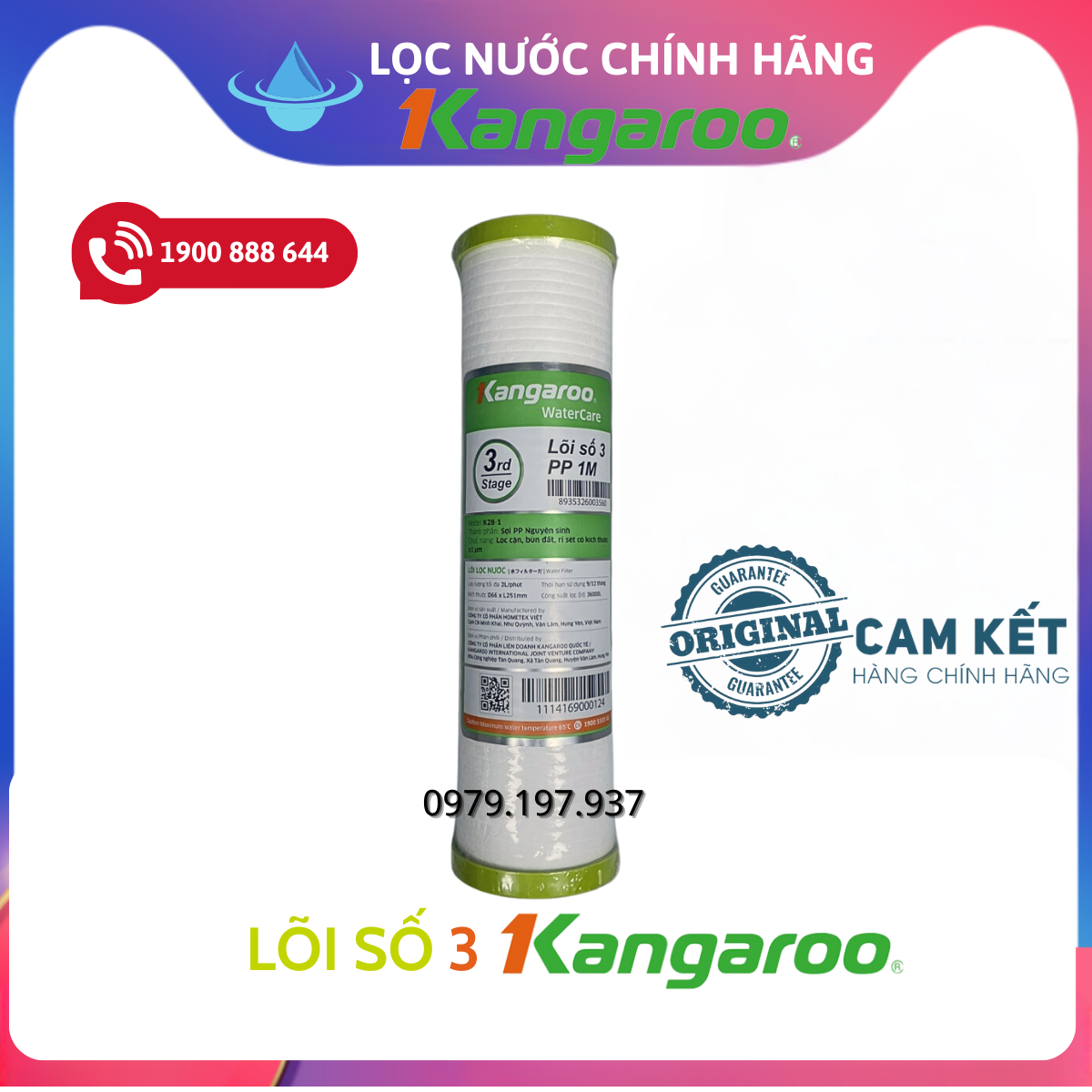 Lõi lọc số 3 kangaroo – 1 micron hàng chính hãng