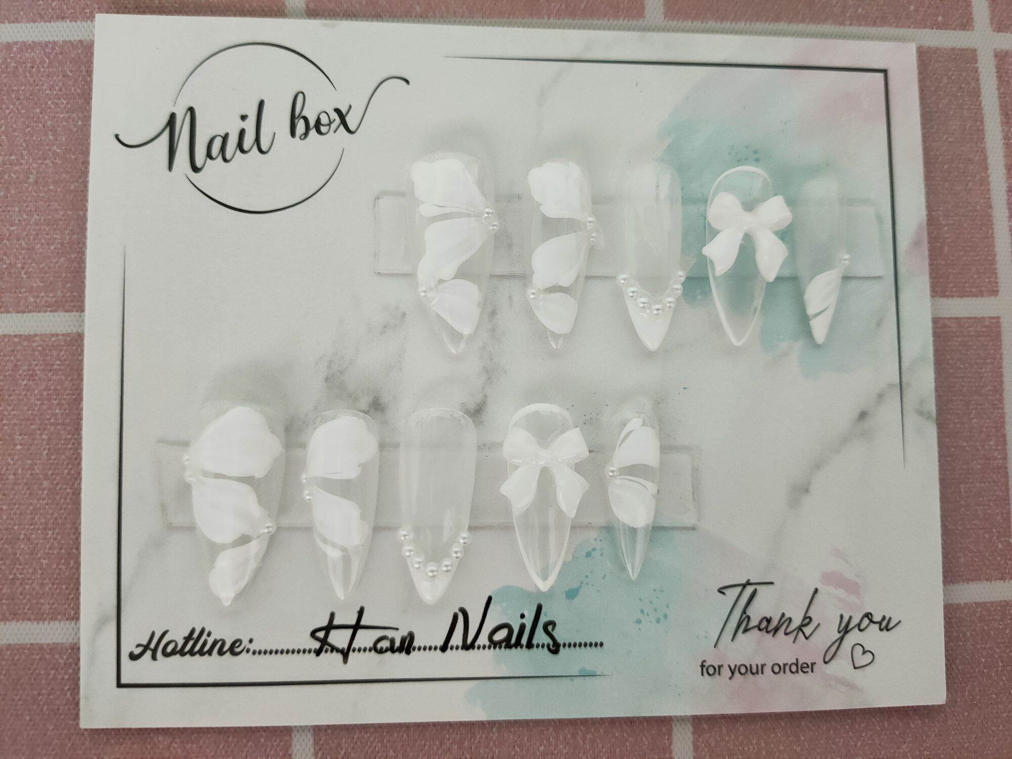 Nail box clear charm nơ trắng - C303